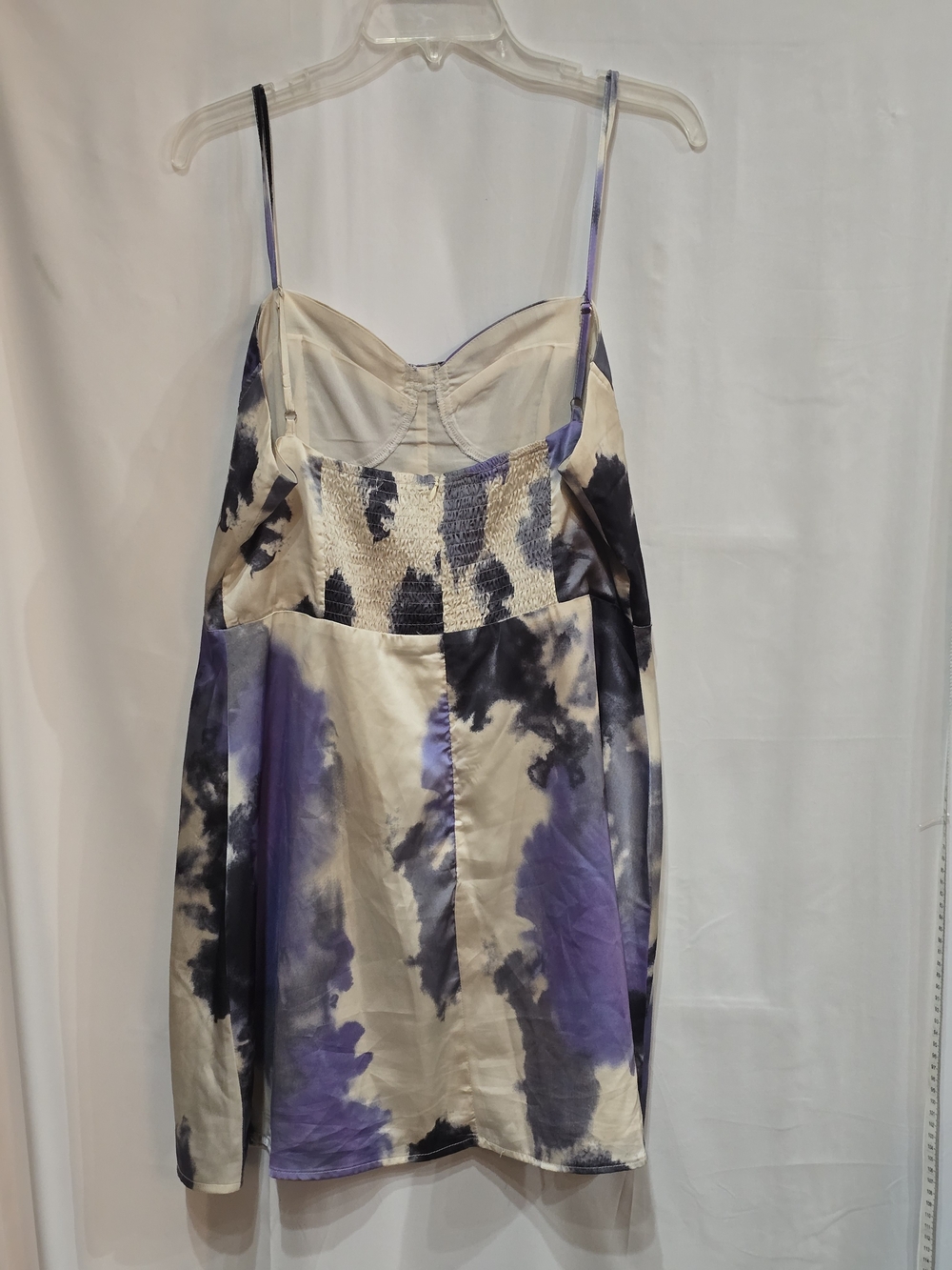 Nasty Gal Satin Mini Dress Sweetheart Neckline Purple/Black/Ivory Abstract 12 - Picture 3 of 7
